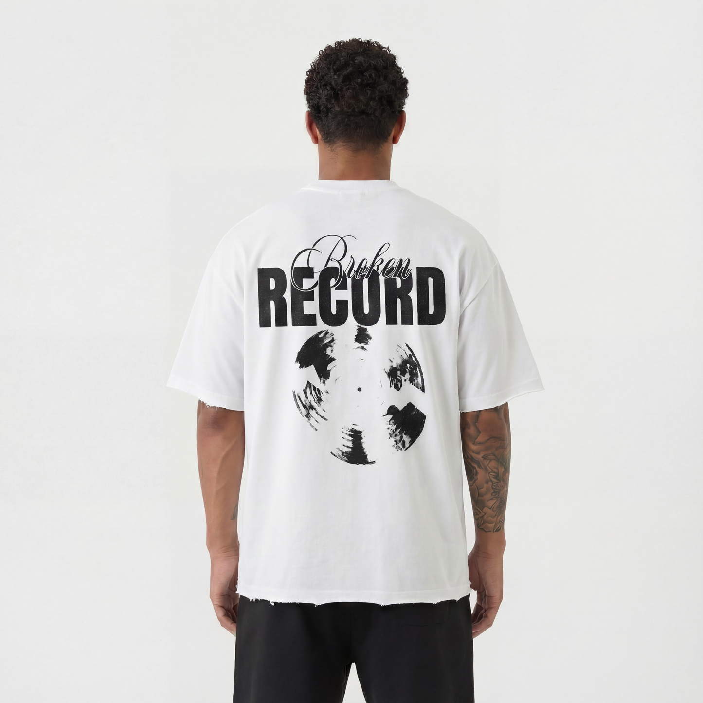 Broken Record, Boxy Half-Sleeve Raw-Edge T-Shirt