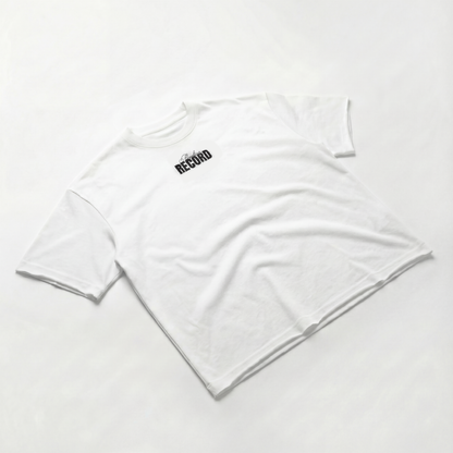 Broken Record, Boxy Half-Sleeve Raw-Edge T-Shirt
