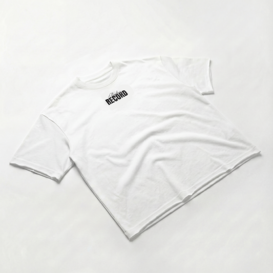 Broken Record, Boxy Half-Sleeve Raw-Edge T-Shirt